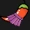 Cartoon-style chili pepper wearing a purple skirt and green hat on black background