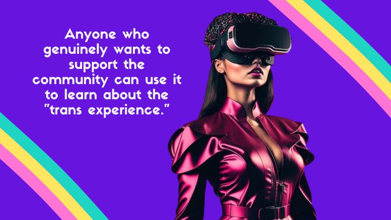 Trans woman wearing VR headset with neon background, symbolizing the immersive technology behind VR T-Girl Porn.